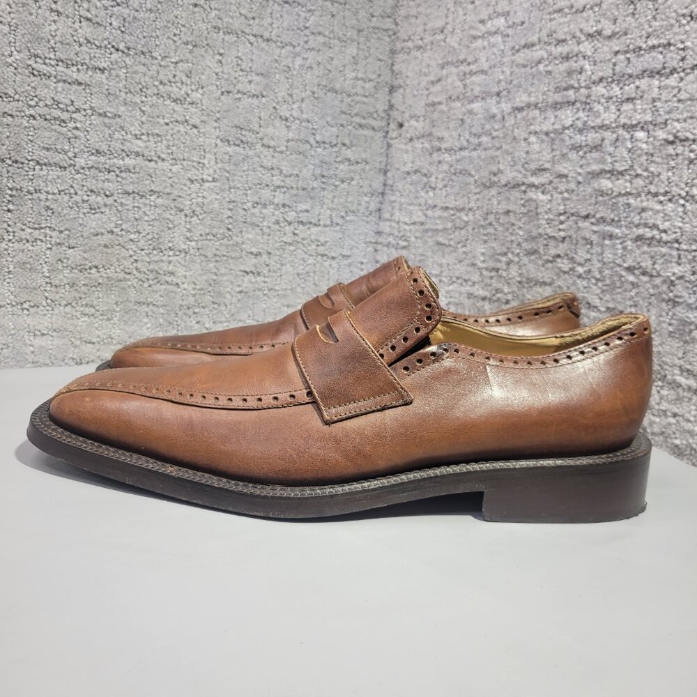 Sarar Men's Size EU 43 US 10 Brown Leather Derby Oxford Slip on Dress Shoes